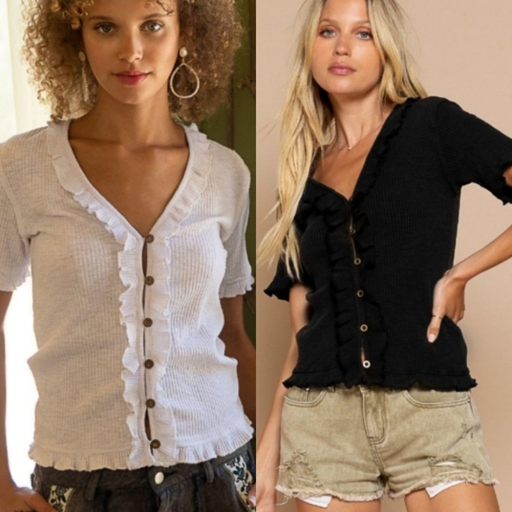 47829 POL Ribbed Ruffled Hem Top - Picture 6 of 6